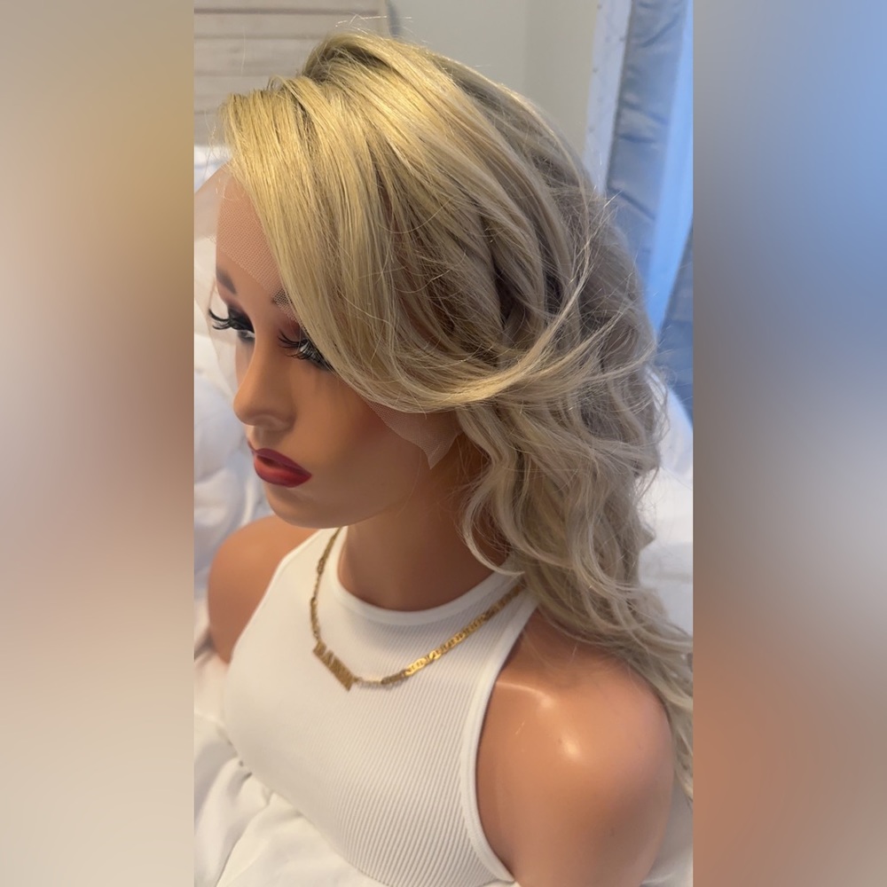 Dark root Blonde Human Hair Wig - Picture 9 of 12